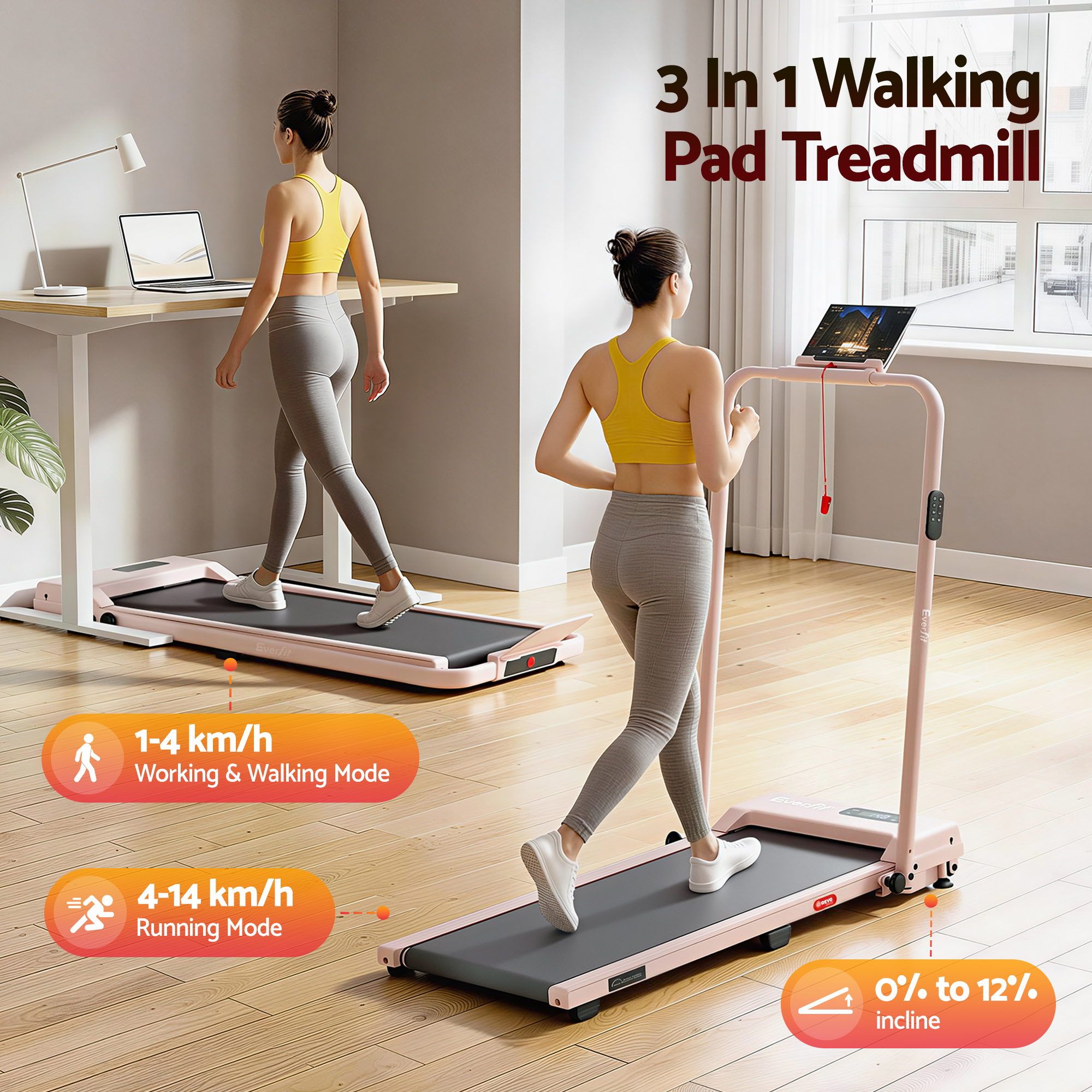 Everfit 3 in 1 Walking Pad Treadmill 12% Incline 38cm Belt APP Control