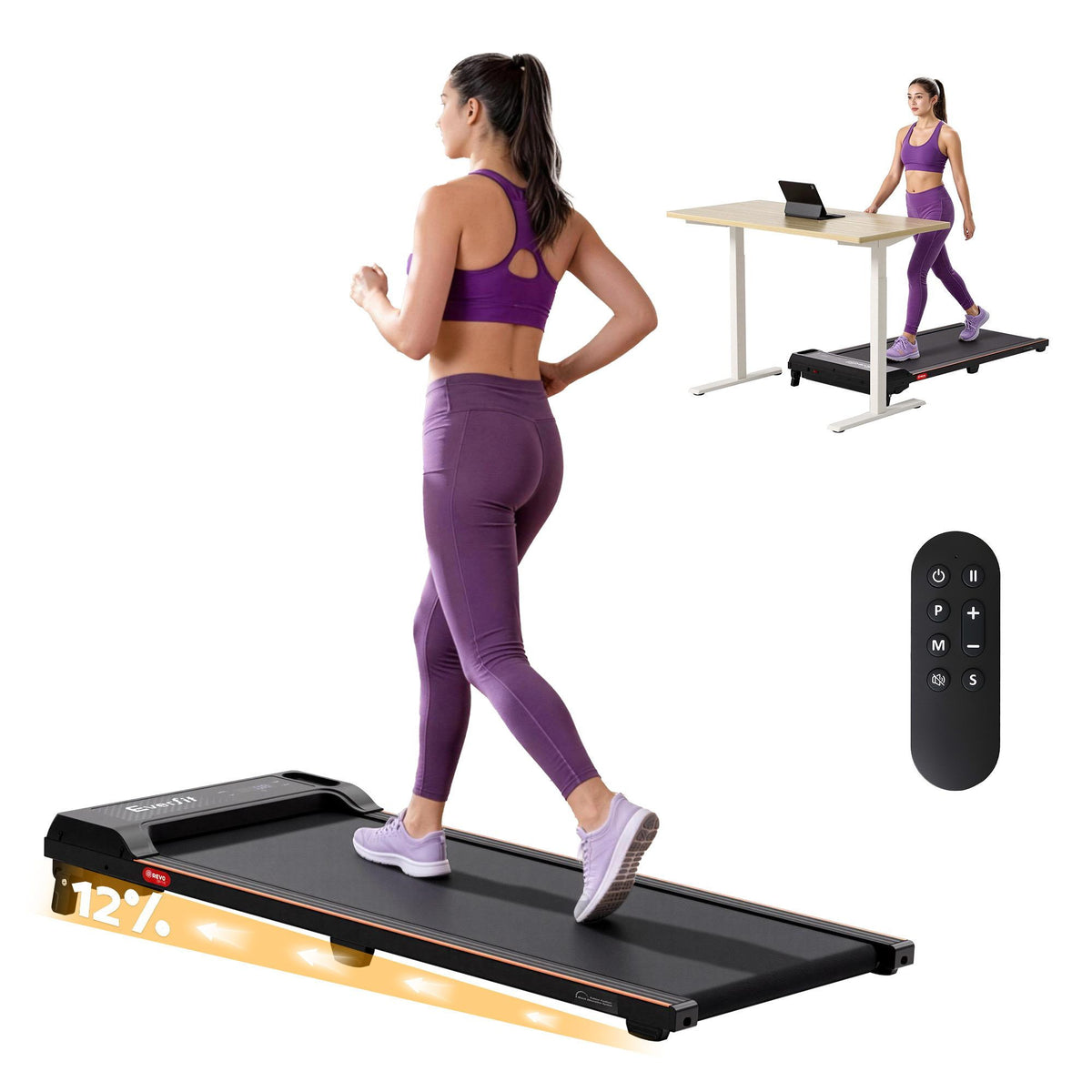 Everfit 3 in 1 Walking Pad Treadmill 12% Incline Under Desk Treadmills With Belt