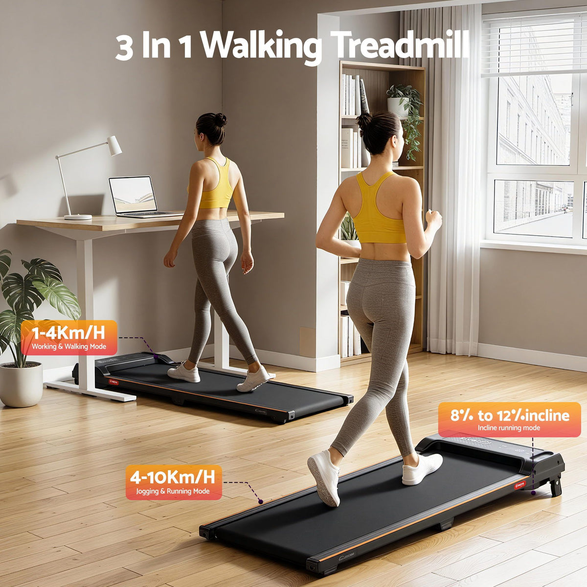 Everfit 3 in 1 Walking Pad Treadmill 12% Incline Under Desk Treadmills With Belt