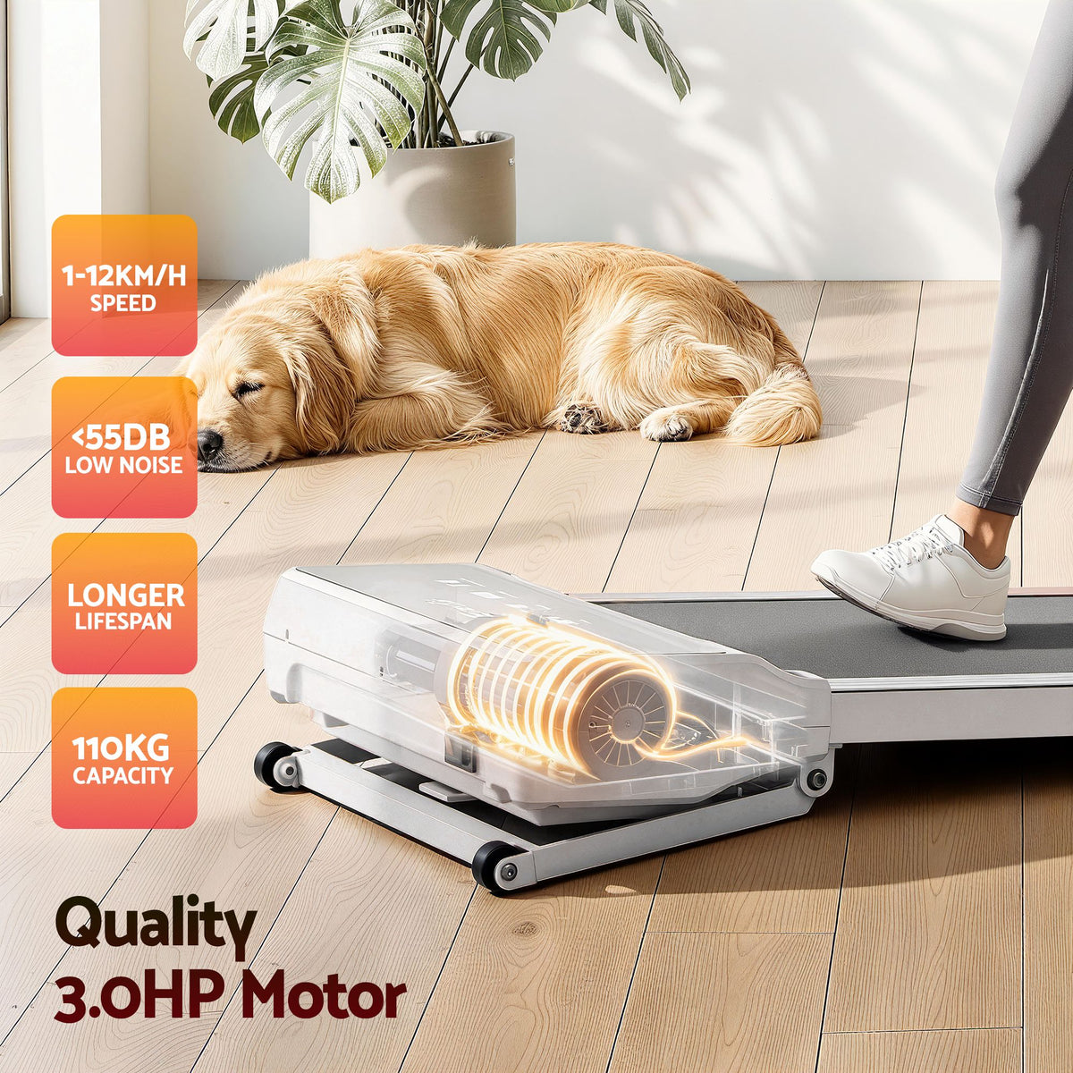 Everfit 3 in 1 Walking Pad 20% Auto Incline Under Desk Treadmills White