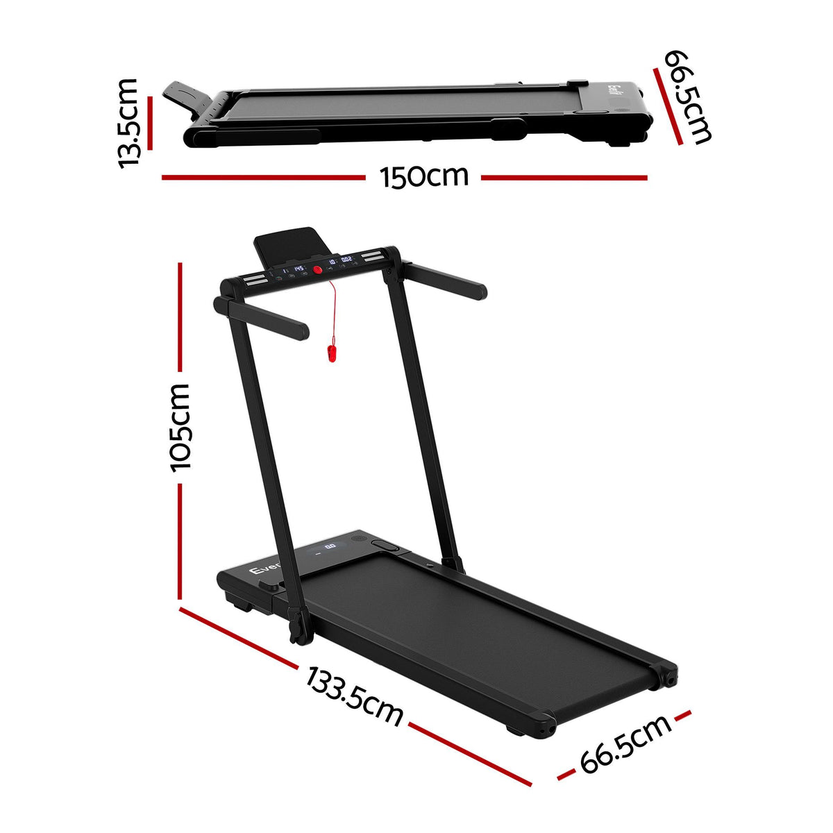 Everfit 3-in-1 Foldable Walking Pad Treadmill Under Desk 40cm Belt LED Black