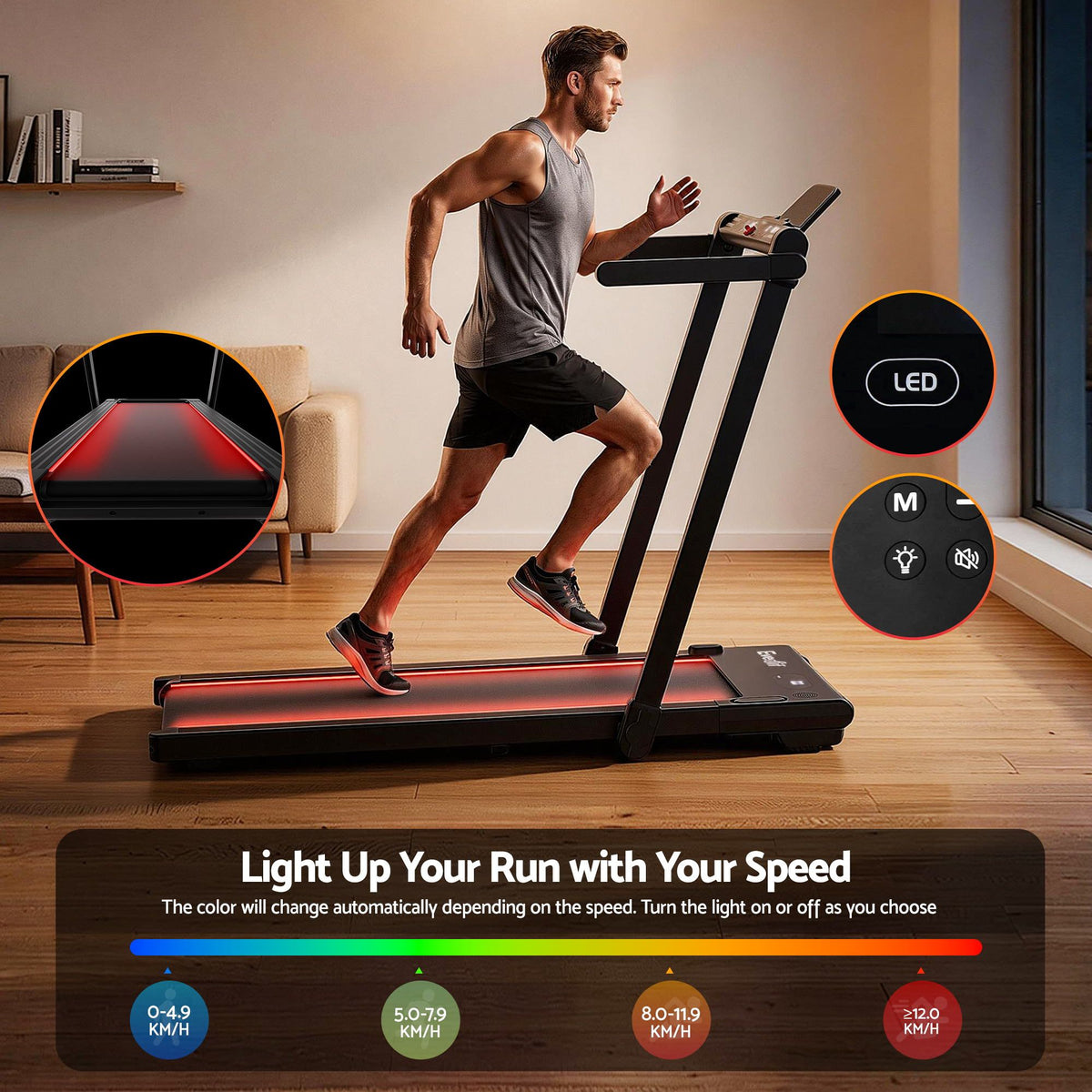 Everfit 3-in-1 Foldable Walking Pad Treadmill Under Desk 40cm Belt LED Black