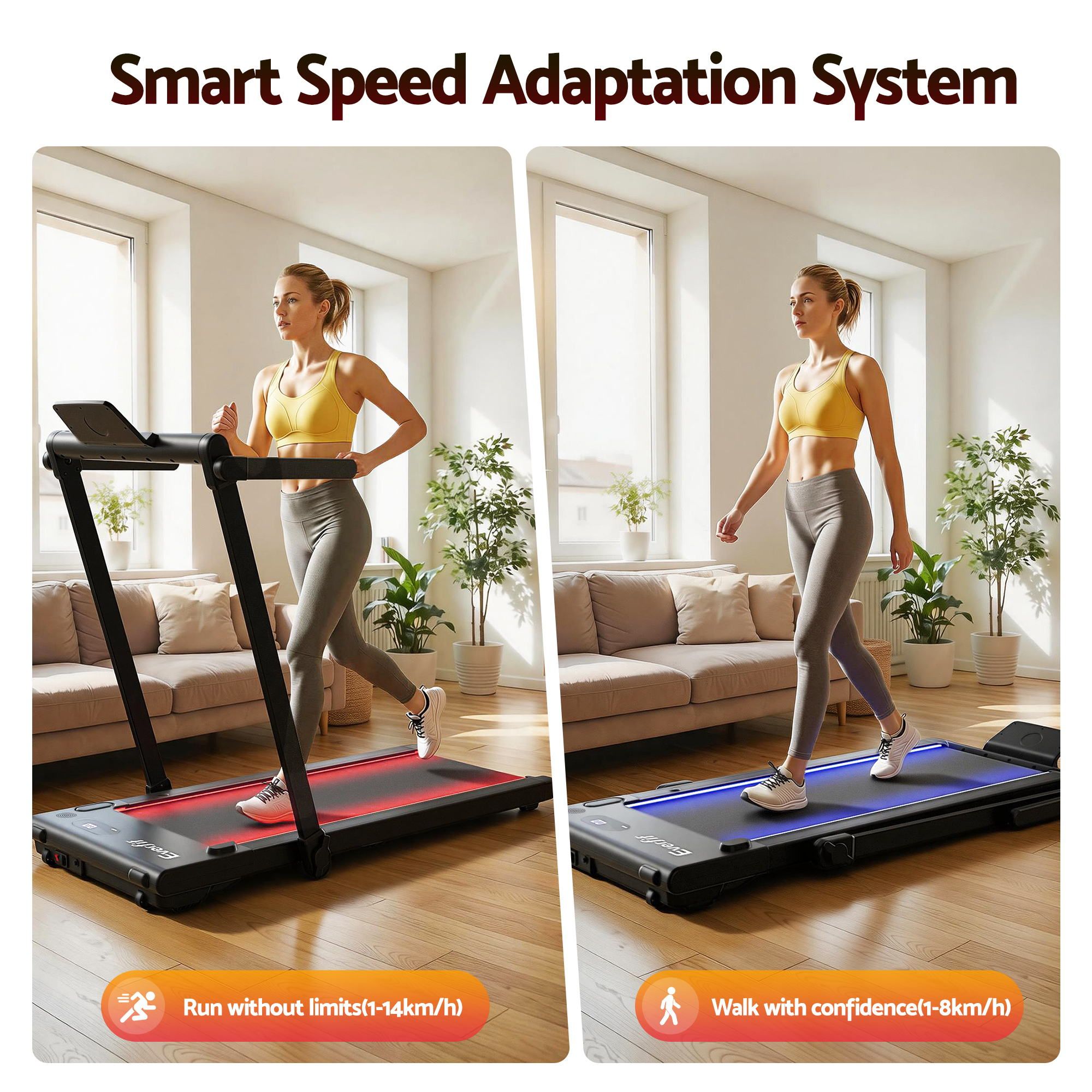 Everfit 3-in-1 Foldable Walking Pad Treadmill Under Desk 40cm Belt LED Black