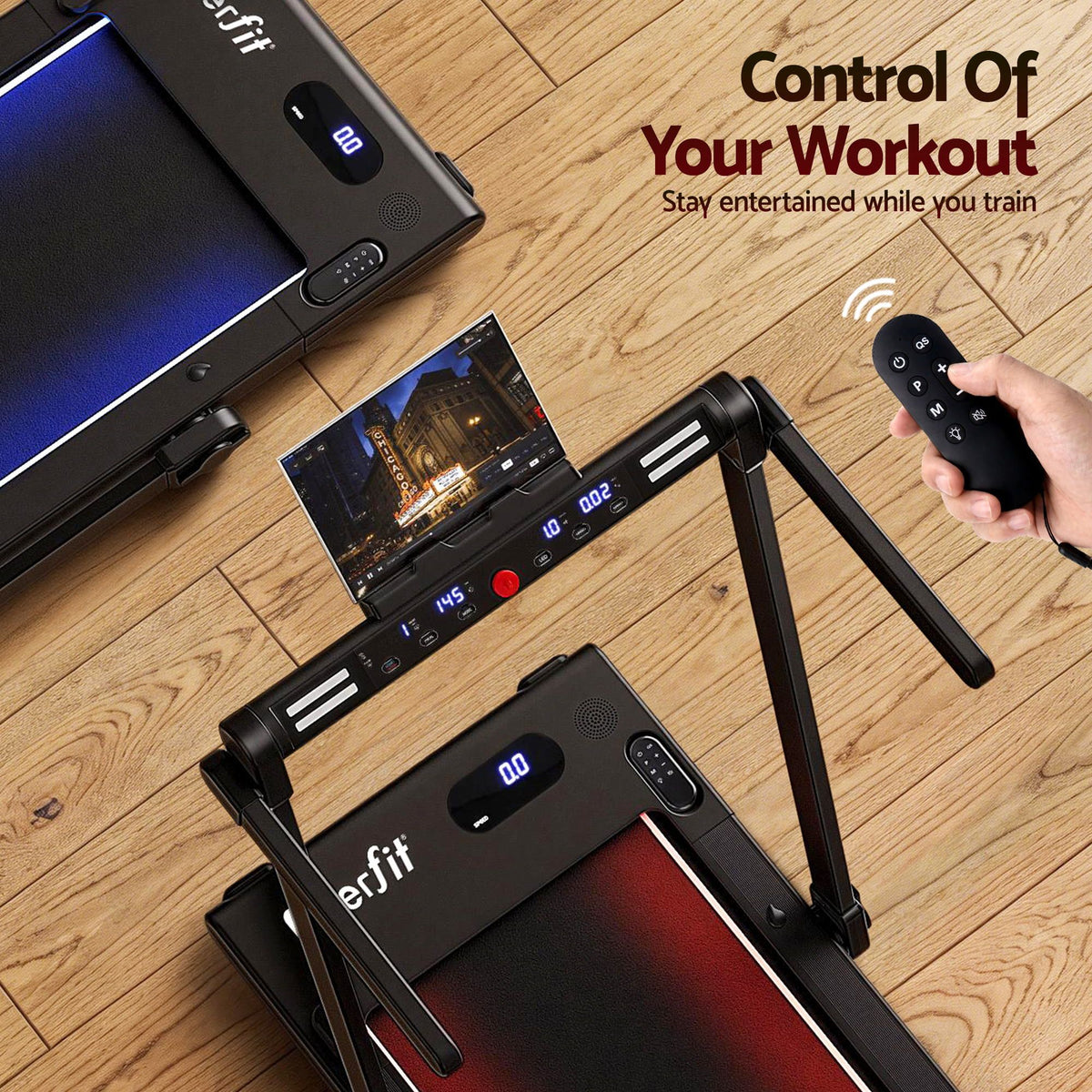 Everfit 3-in-1 Foldable Walking Pad Treadmill Under Desk 40cm Belt LED Black