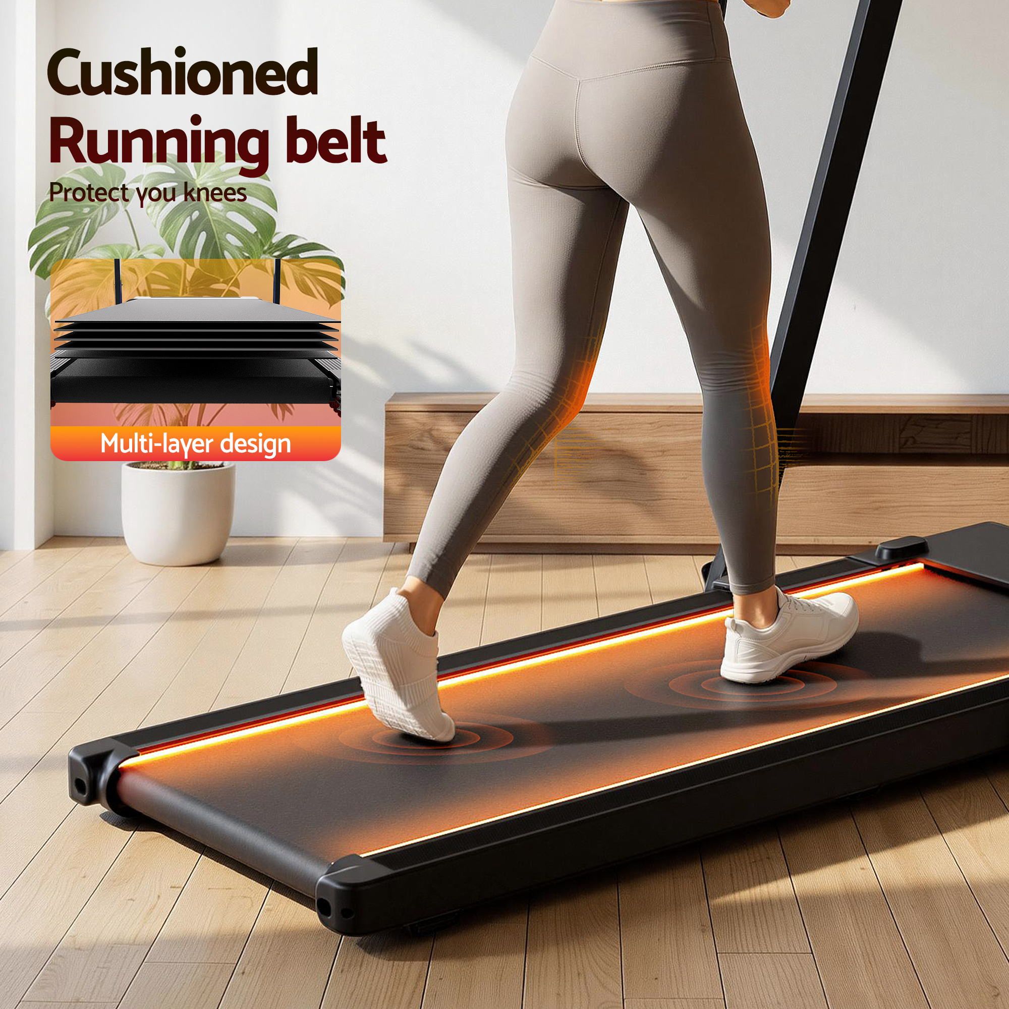 Everfit 3-in-1 Foldable Walking Pad Treadmill Under Desk 40cm Belt LED Black
