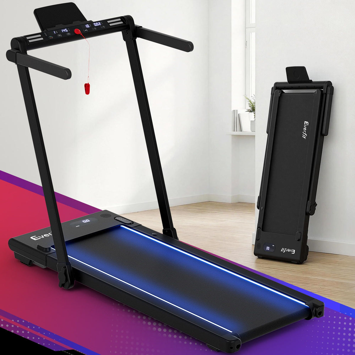 Everfit 3-in-1 Foldable Walking Pad Treadmill Under Desk 40cm Belt LED Black