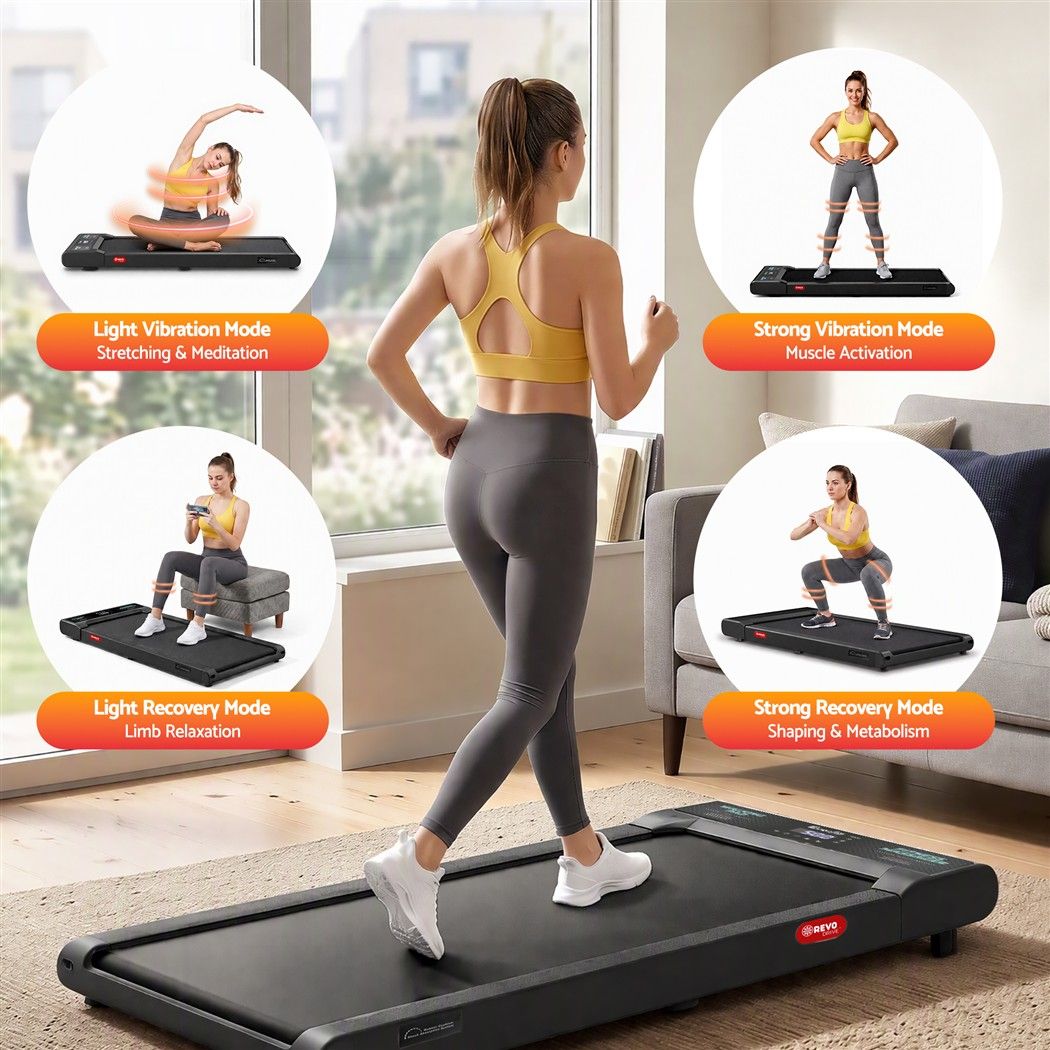 Everfit 5 in 1 Vibration Walking Pad Under Desk Treadmill 10% Incline 400mm Belt Home Gym Black