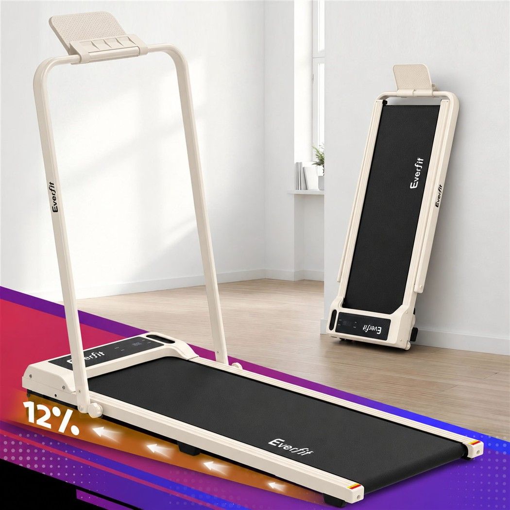 Everfit 3 in 1 Walking Pad Treadmill 12% Incline Foldable Under Desk 40cm Beige
