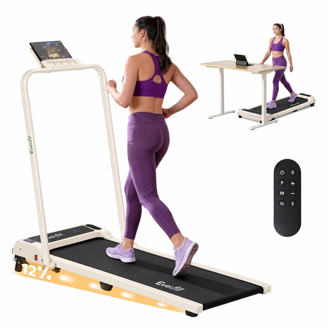 Everfit 3 in 1 Walking Pad Treadmill 12% Incline Foldable Under Desk 40cm Beige