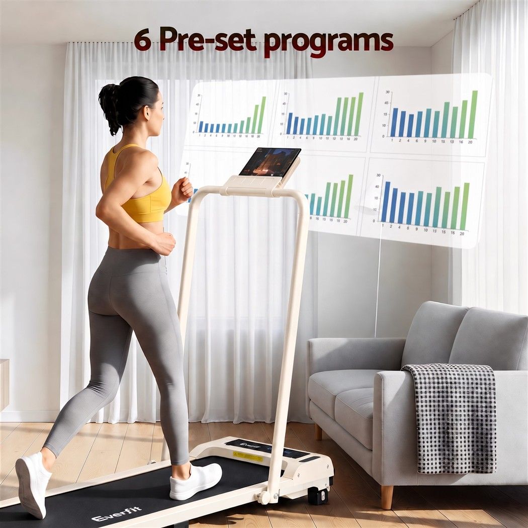Everfit 3 in 1 Walking Pad Treadmill 12% Incline Foldable Under Desk 40cm Beige