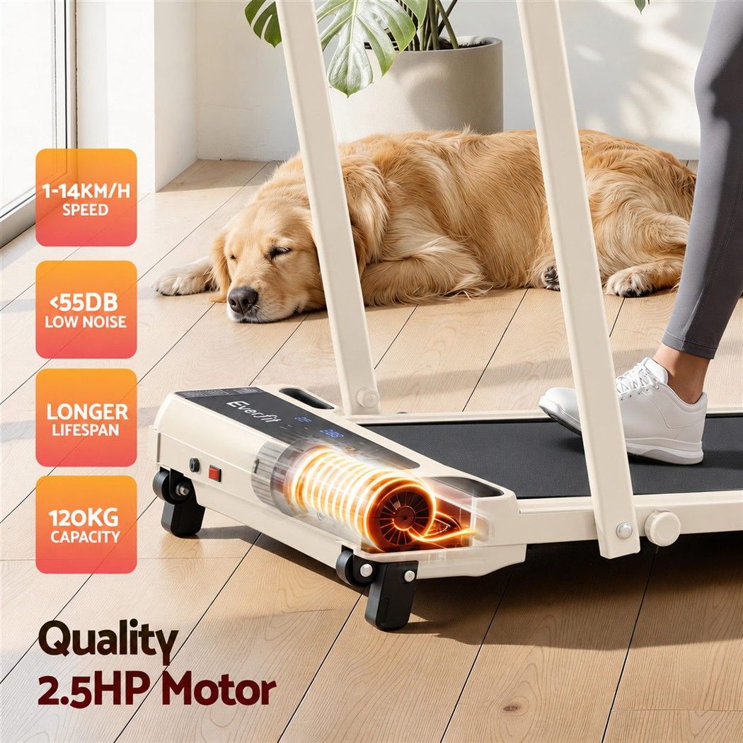 Everfit 3 in 1 Walking Pad Treadmill 12% Incline Foldable Under Desk 40cm Beige