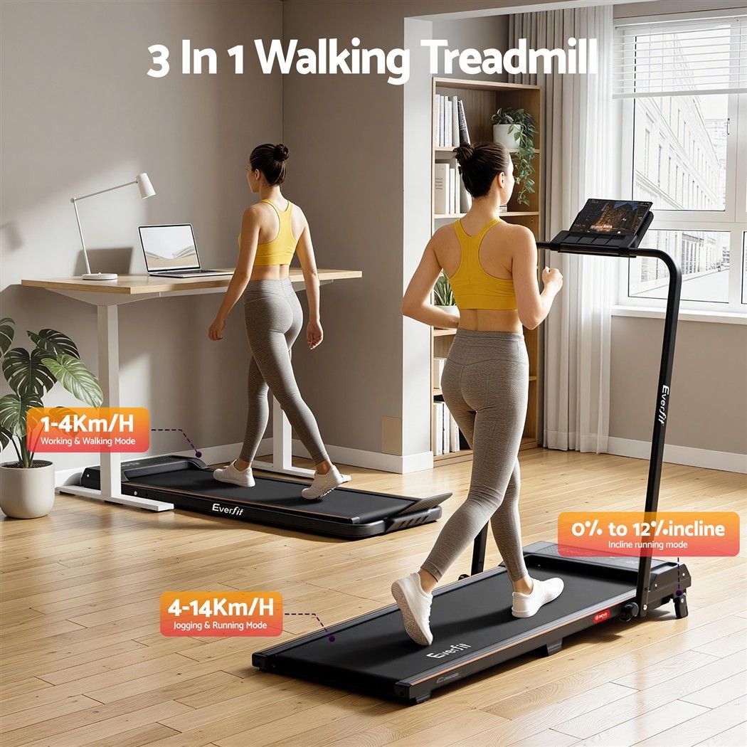 Everfit 3 in 1 Walking Pad Treadmill 12% Incline Under Desk 40cm Belt Black