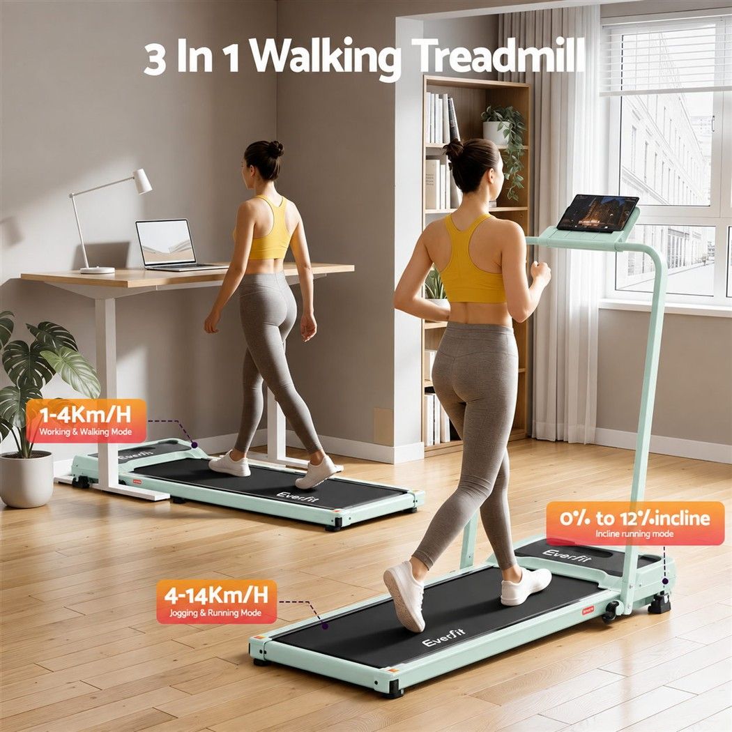 Everfit 3 in 1 Walking Pad Treadmill 12% Incline Foldable Under Desk 40cm Green
