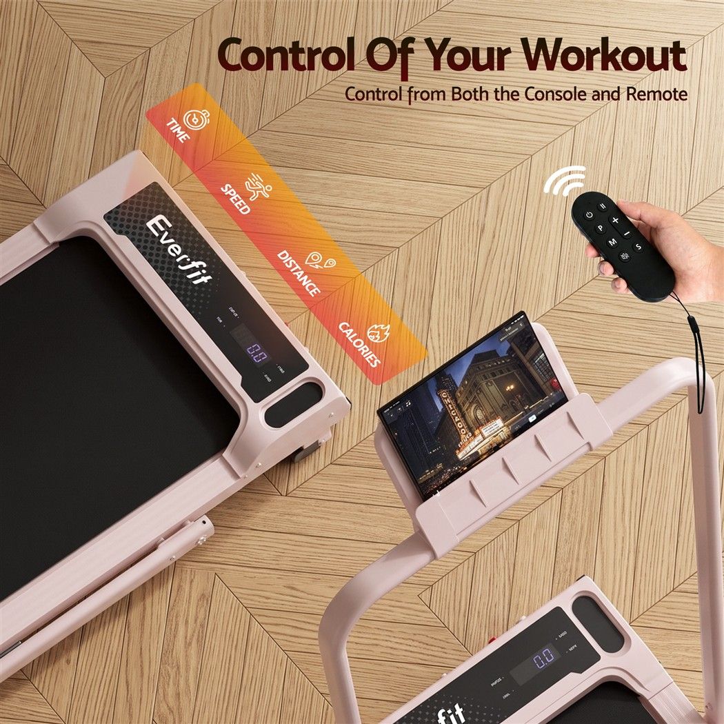 Everfit 3 in 1 Walking Pad Treadmill 12% Incline Under Desk 40cm Belt Pink