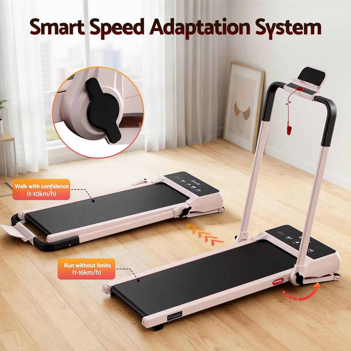 Everfit 3 in 1 Walking Pad 20% Auto Incline Under Desk Foldable Treadmills Pink