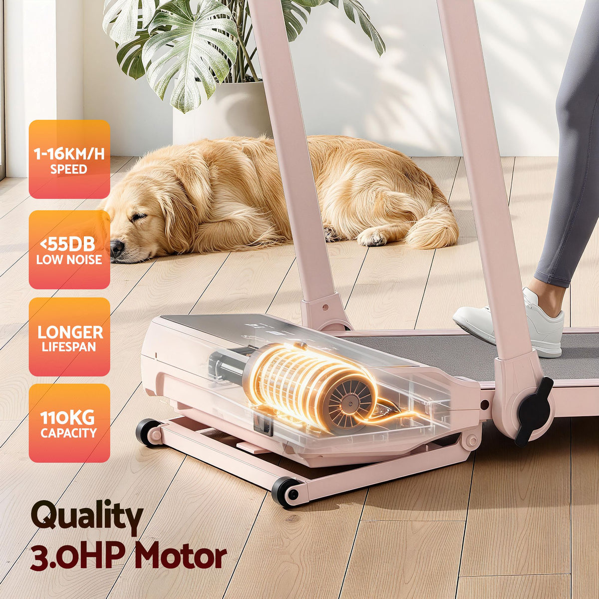 Everfit 3 in 1 Walking Pad 20% Auto Incline Under Desk Foldable Treadmills Pink