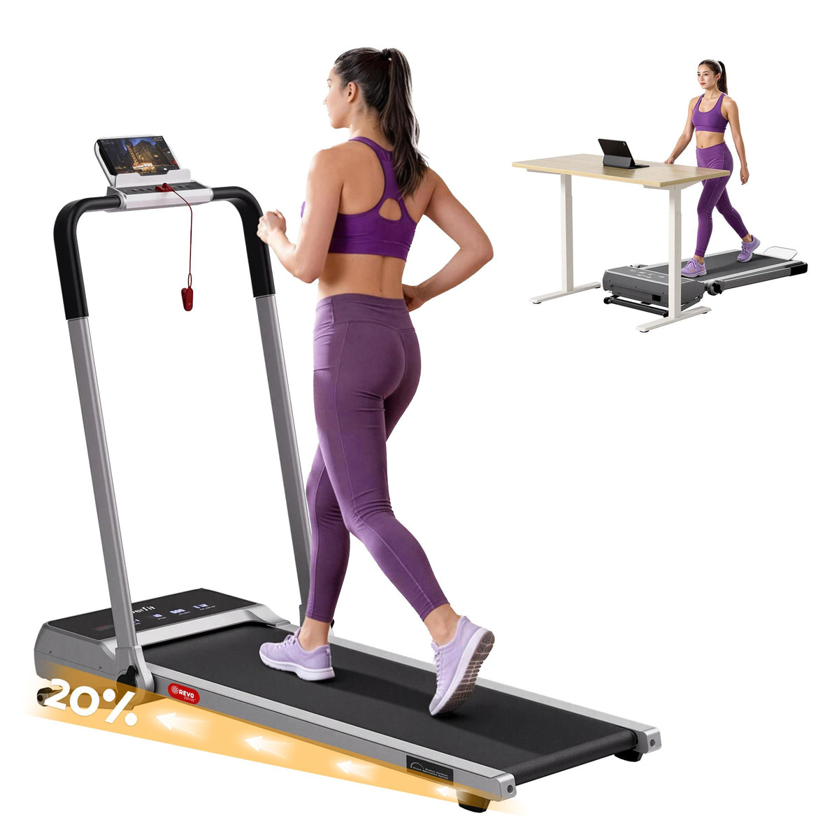 Everfit 3in1 Walking Pad 20% Auto Incline Under Desk Foldable Treadmills Silver