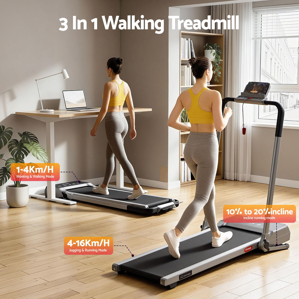 Everfit 3in1 Walking Pad 20% Auto Incline Under Desk Foldable Treadmills Silver