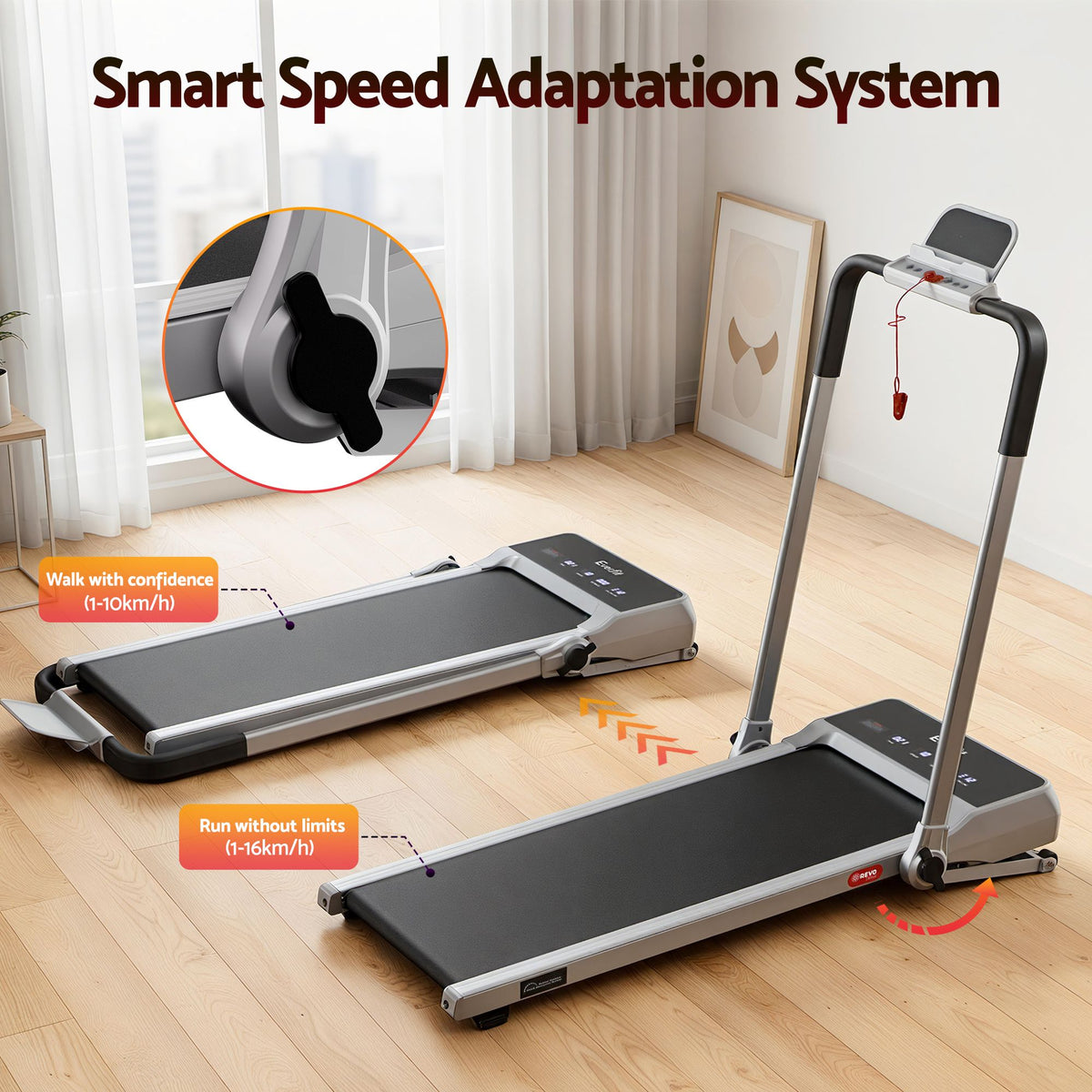 Everfit 3in1 Walking Pad 20% Auto Incline Under Desk Foldable Treadmills Silver