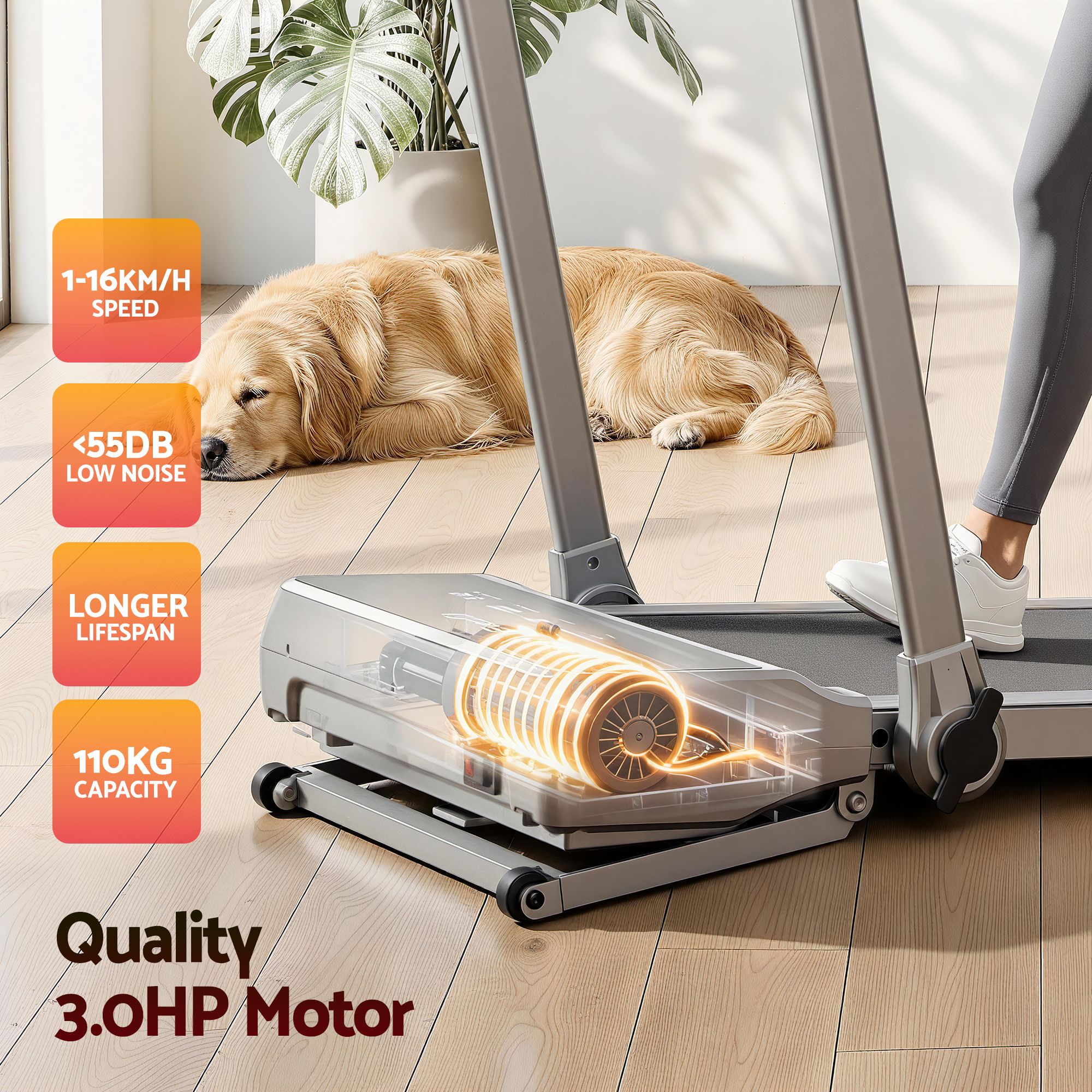 Everfit 3in1 Walking Pad 20% Auto Incline Under Desk Foldable Treadmills Silver