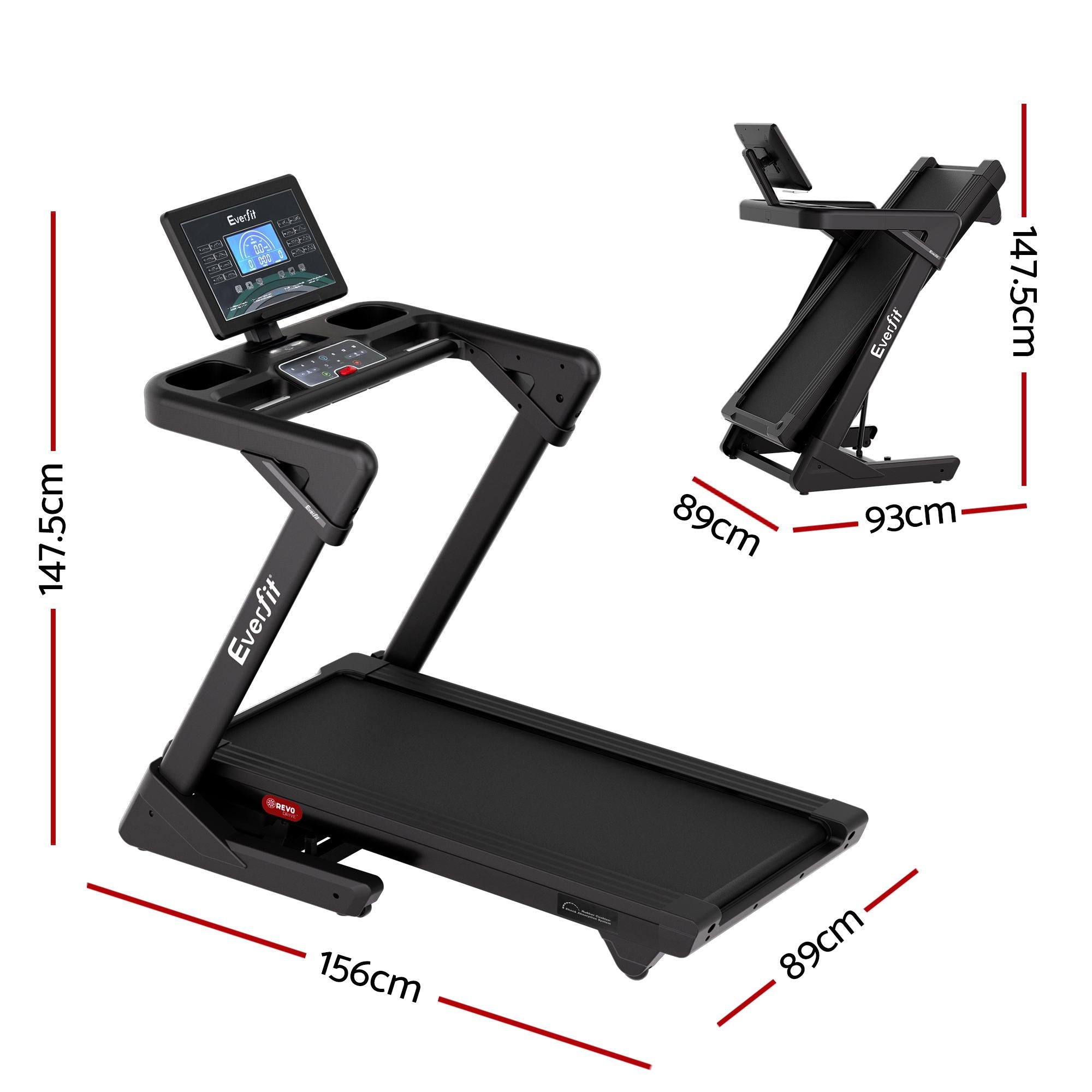 Everfit 500mm Wide Belt Treadmill 30% Auto Incline Foldable with LED Lights