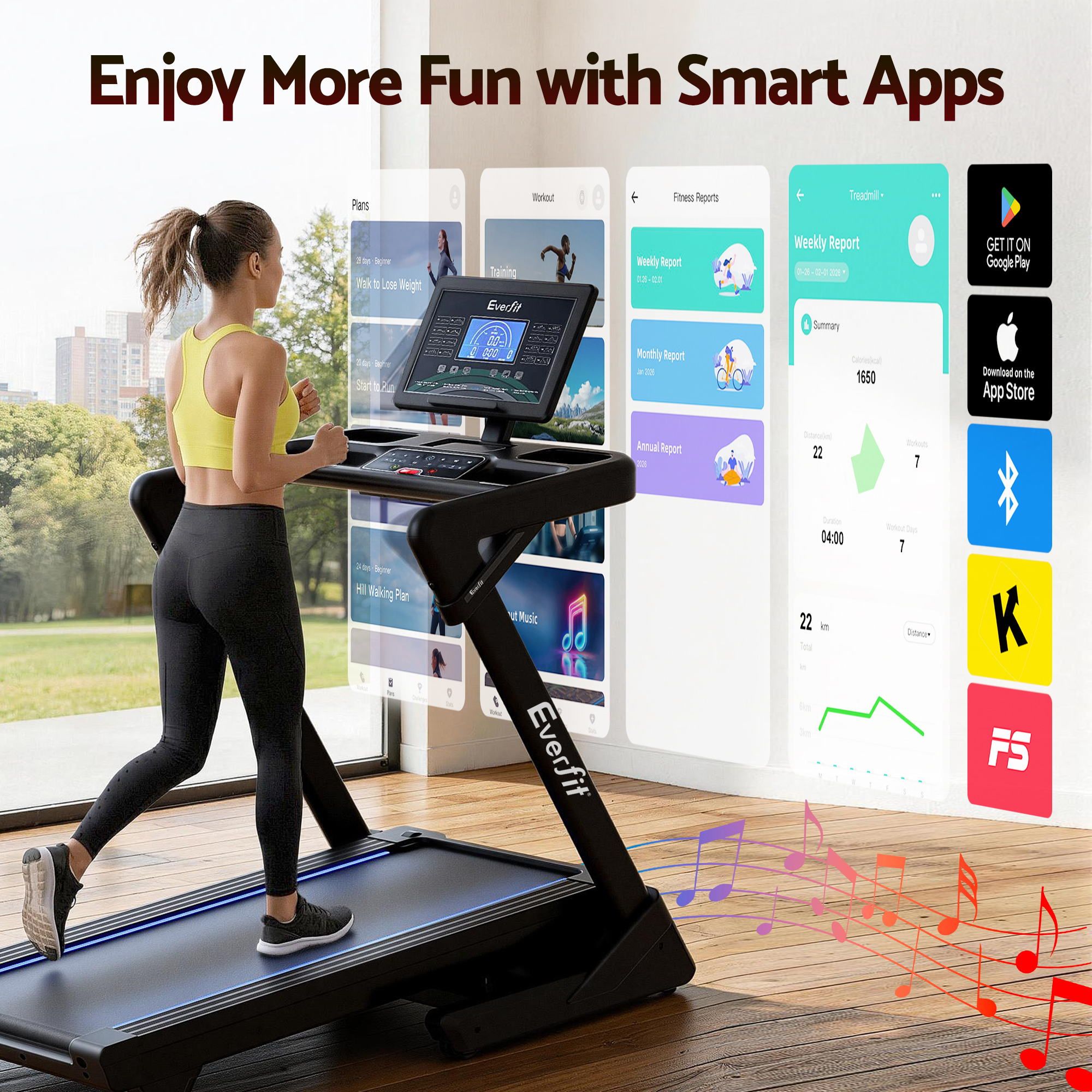 Everfit 500mm Wide Belt Treadmill 30% Auto Incline Foldable with LED Lights