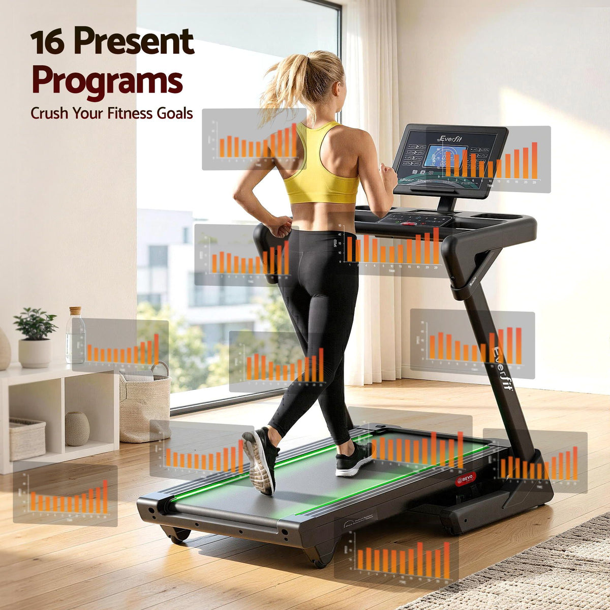 Everfit 500mm Wide Belt Treadmill 30% Auto Incline Foldable with LED Lights