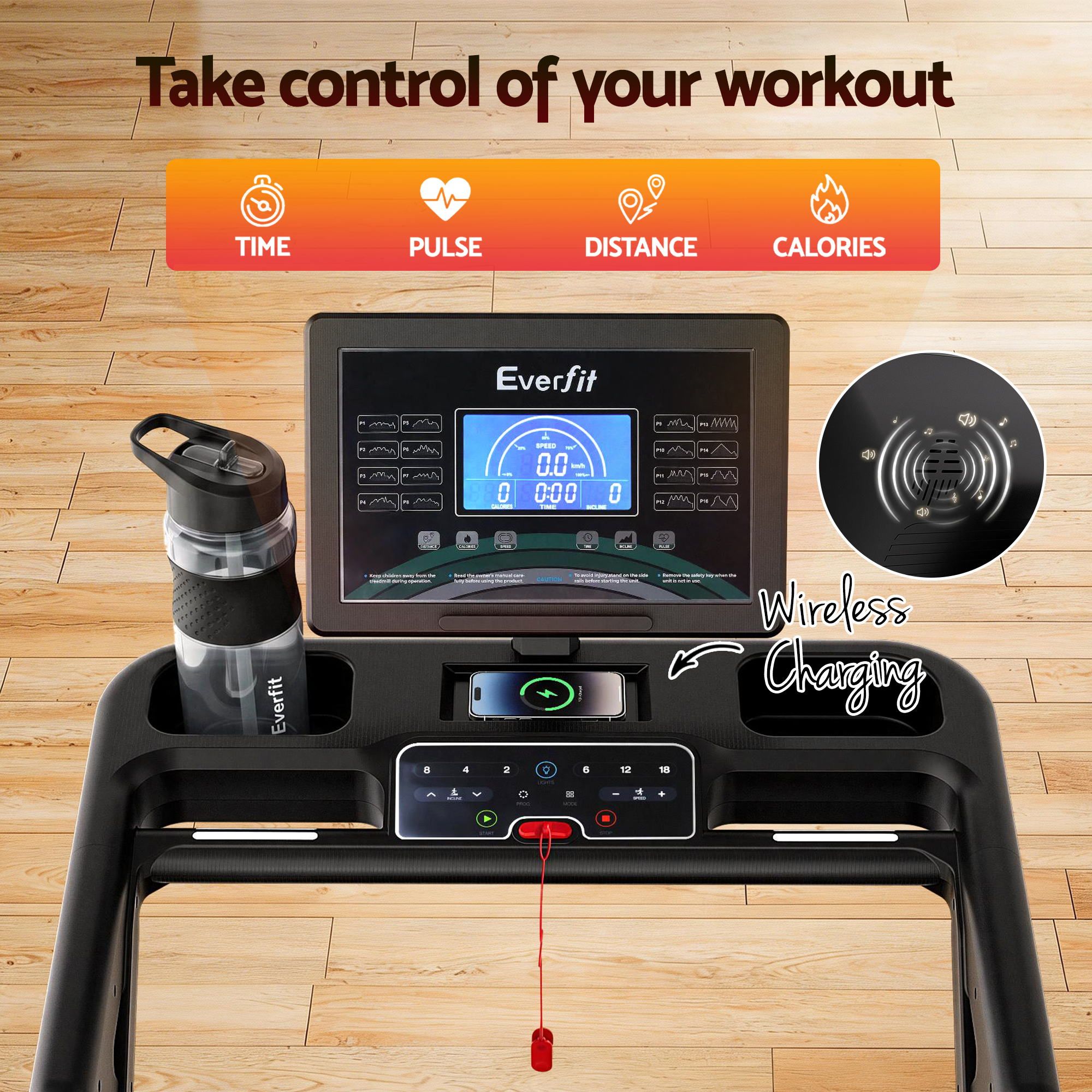 Everfit 500mm Wide Belt Treadmill 30% Auto Incline Foldable with LED Lights