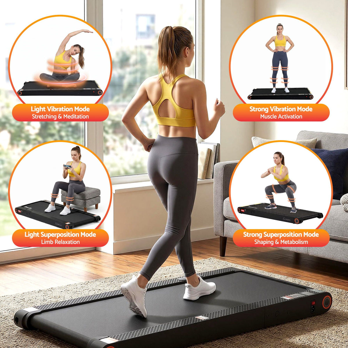 Everfit 4 in 1 Vibration Walking Pad Treadmill Under Desk Treadmills for Home Gym with App Control 380mm Black