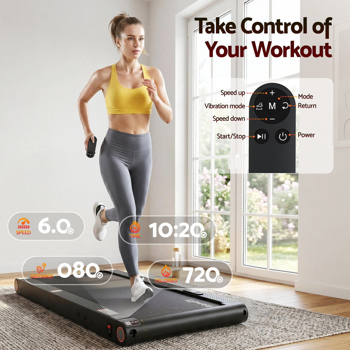 Everfit 4 in 1 Vibration Walking Pad Treadmill Under Desk Treadmills for Home Gym with App Control 380mm Black