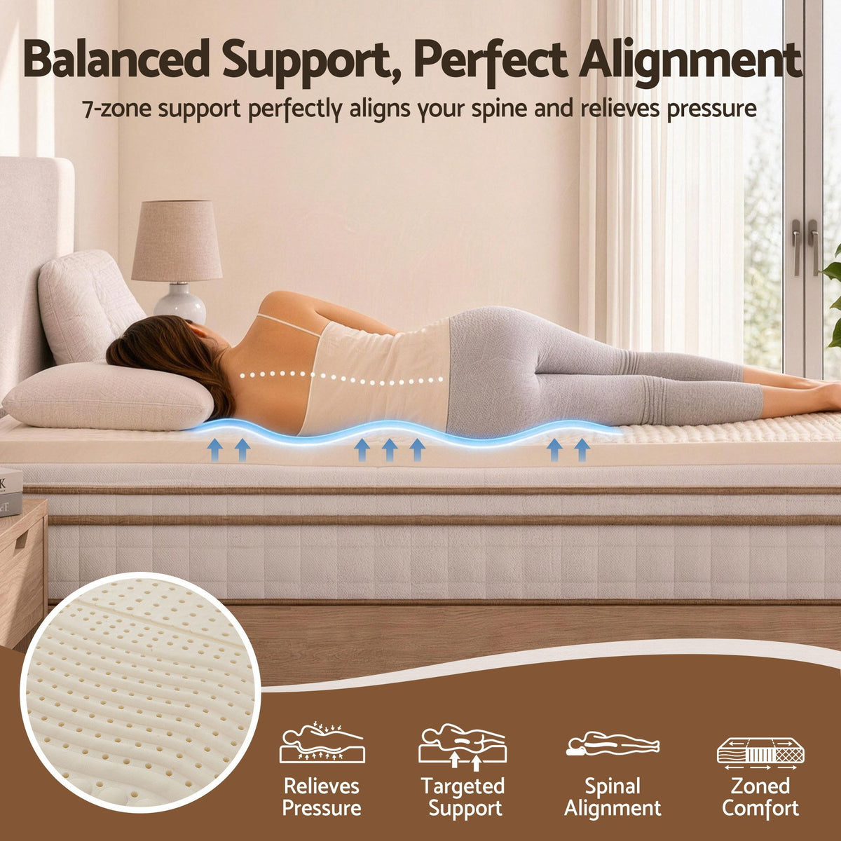 Giselle Bedding Double Latex Mattress Topper 7-Zone Natural Latex Core 5cm