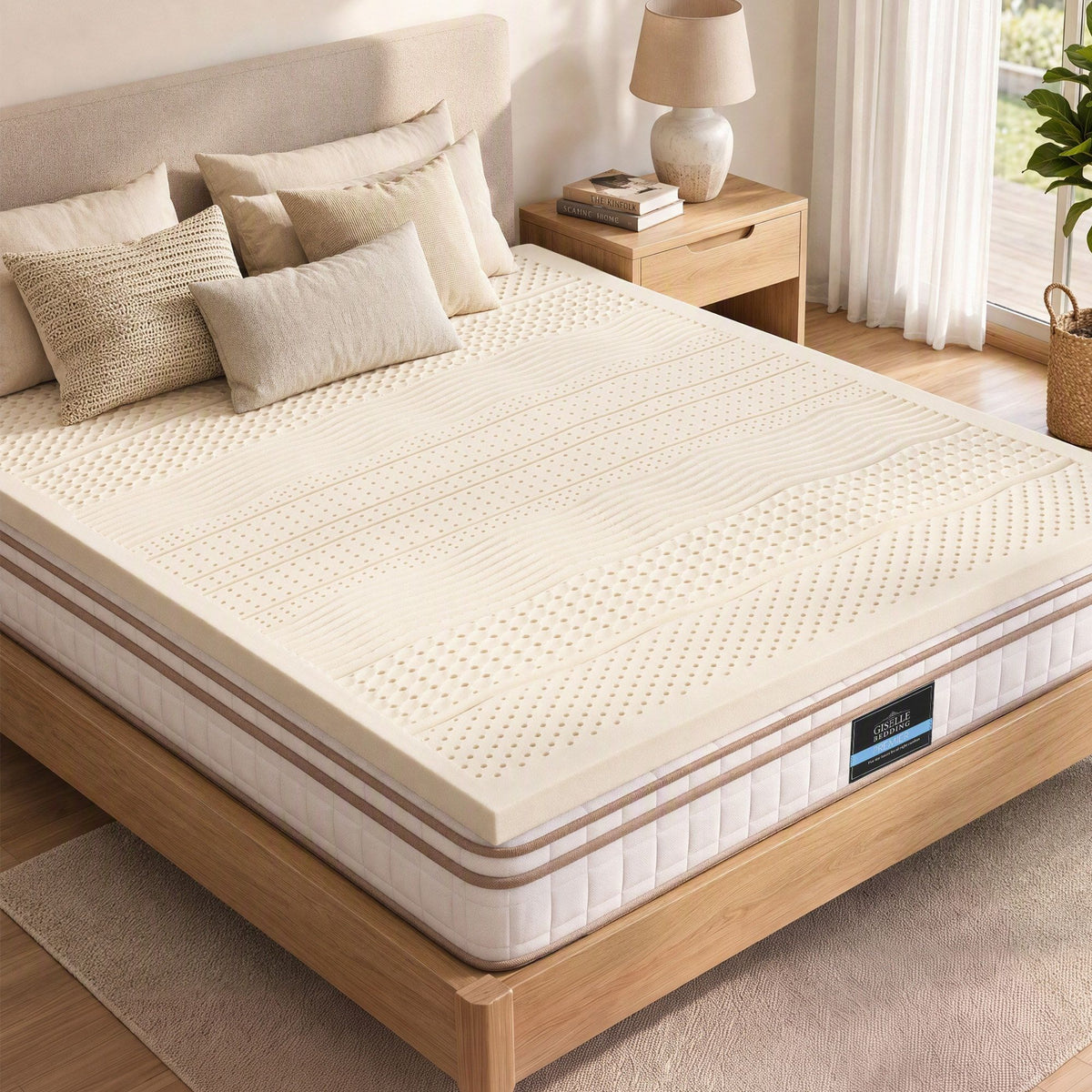 Giselle Bedding Queen Latex Mattress Topper 7-Zone Natural Latex Core 5cm