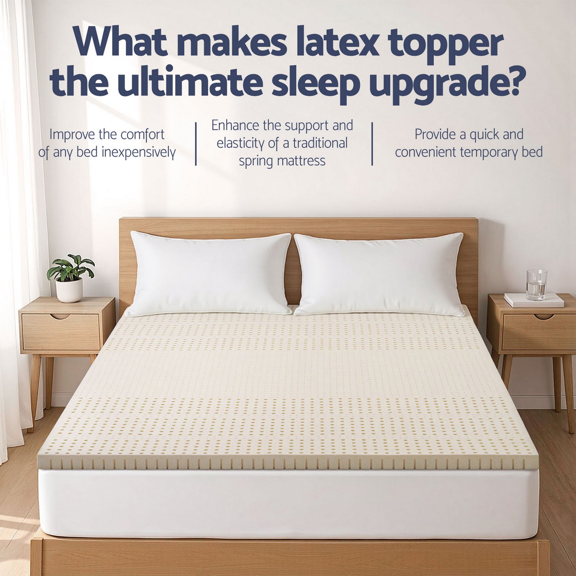 Giselle Bedding Latex Topper 100% Natural Latex Toppers 7-zone w/ Ice Silk Cool-touch Fabric Cooling Cover Double 5cm