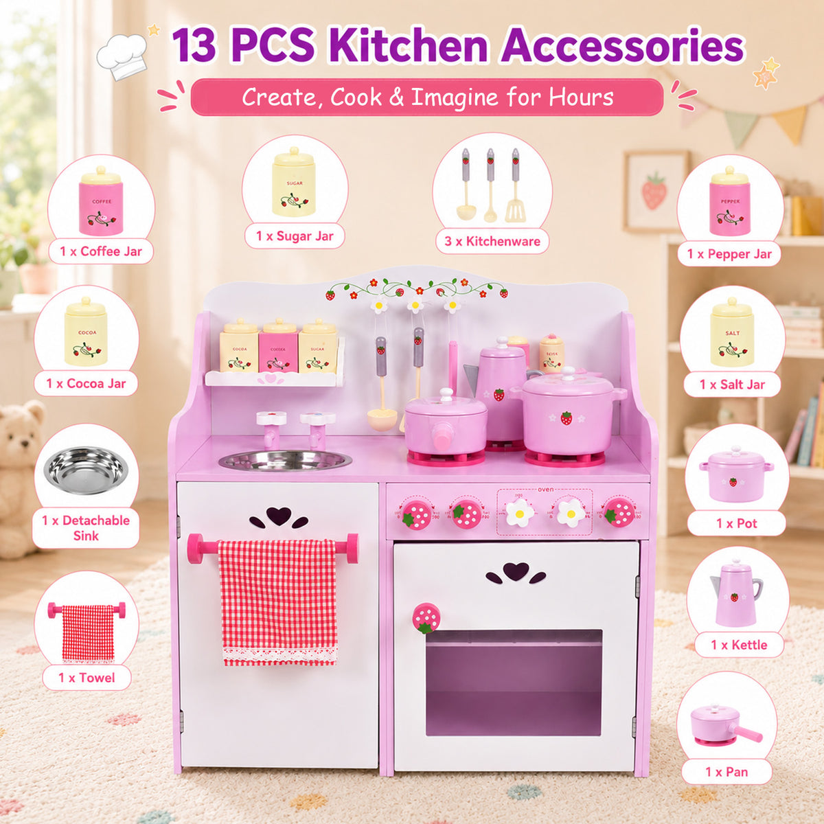 Cooking Toys with Utensils and Appliances for Kids Pretend Play Kitchen Set