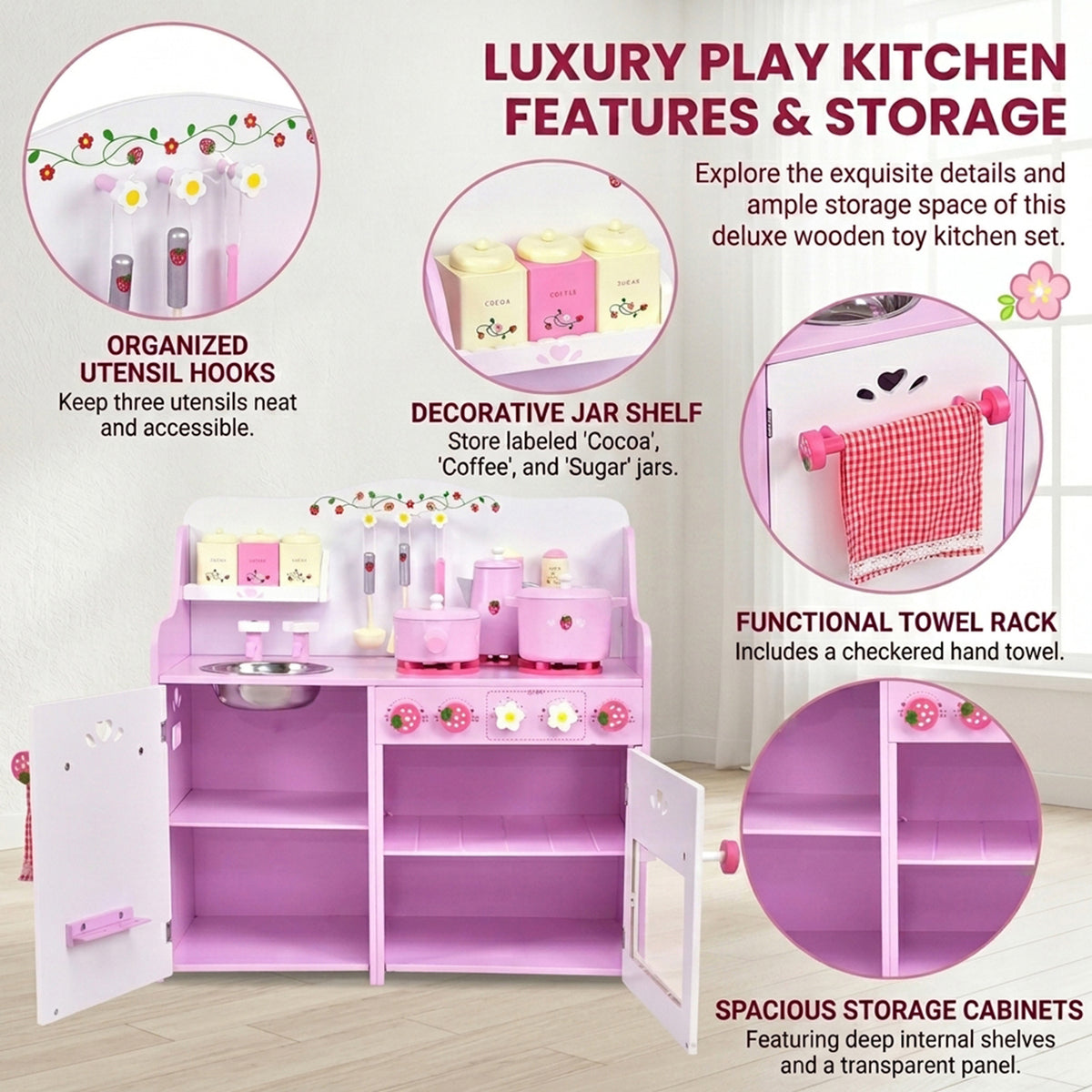 Cooking Toys with Utensils and Appliances for Kids Pretend Play Kitchen Set