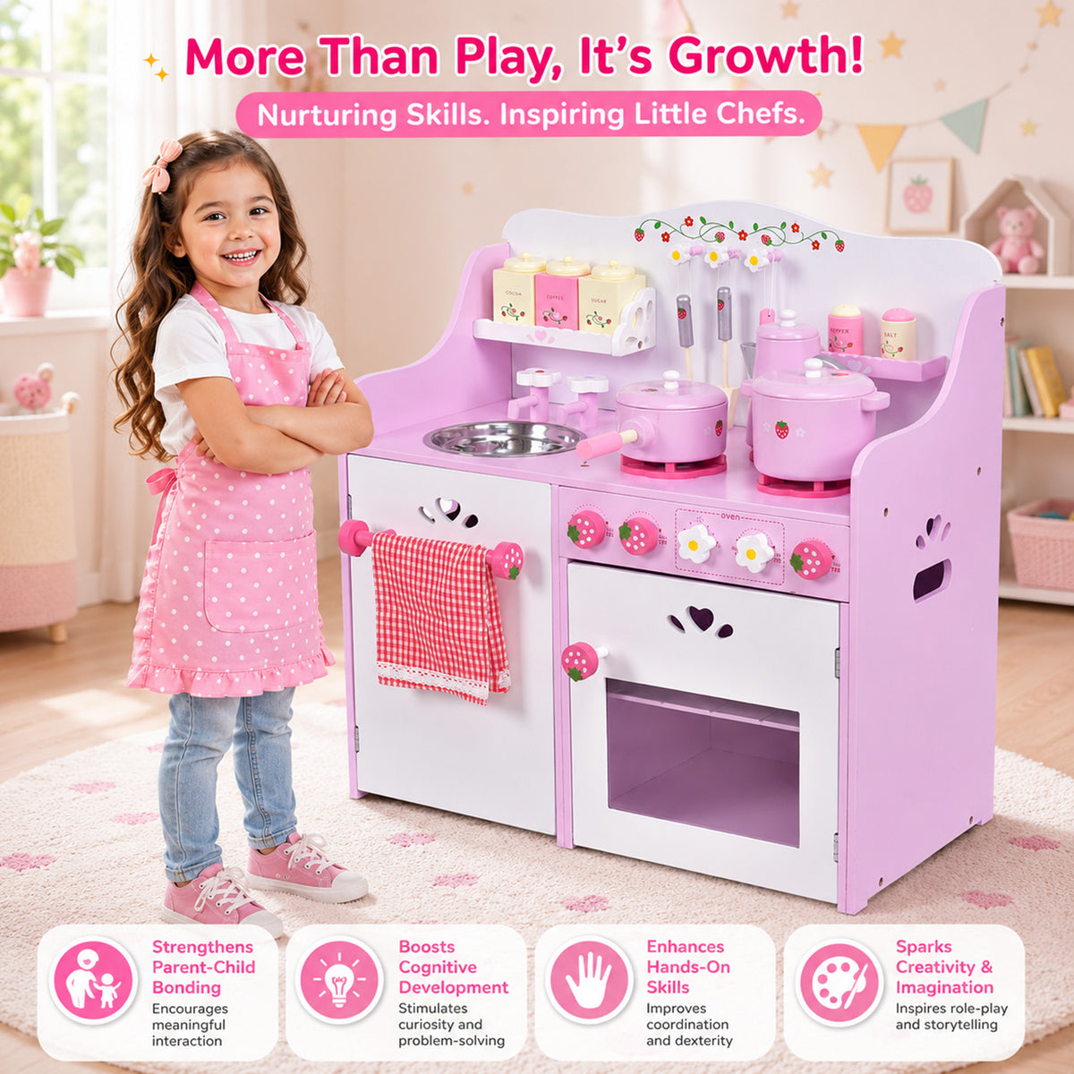 Cooking Toys with Utensils and Appliances for Kids Pretend Play Kitchen Set