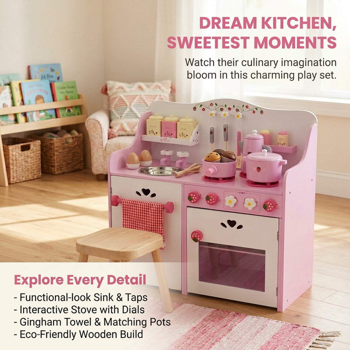 Cooking Toys with Utensils and Appliances for Kids Pretend Play Kitchen Set
