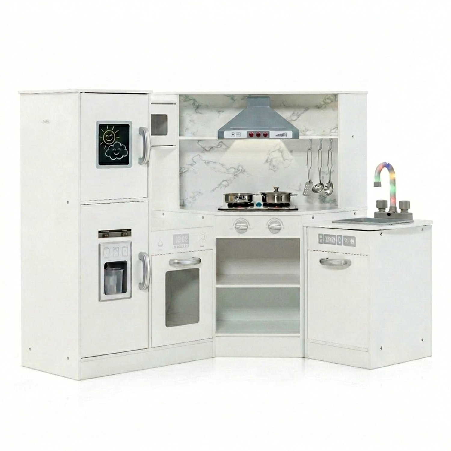Kids Corner Kitchen Playset with Separated Washing Basin Pretend Play Toy