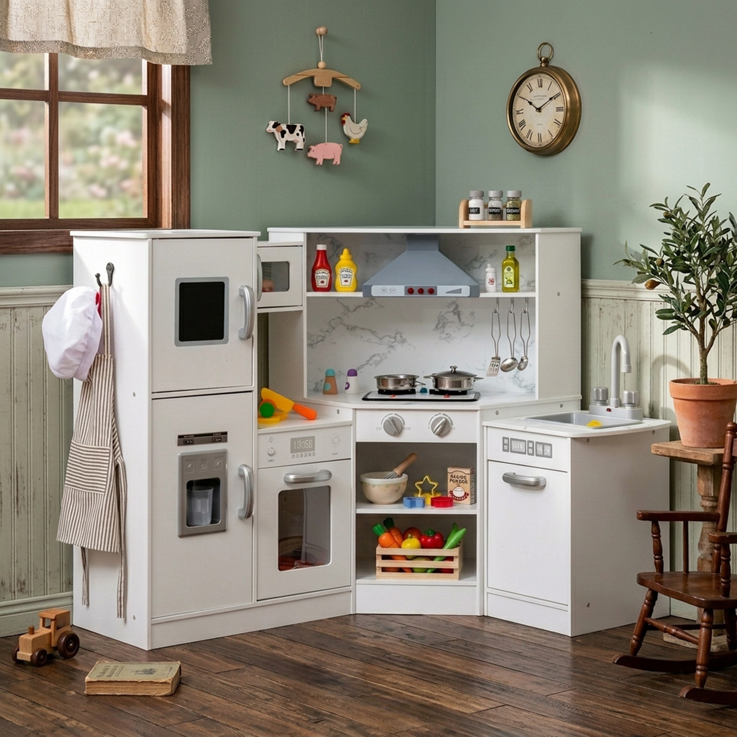 Kids Corner Kitchen Playset with Separated Washing Basin Pretend Play Toy