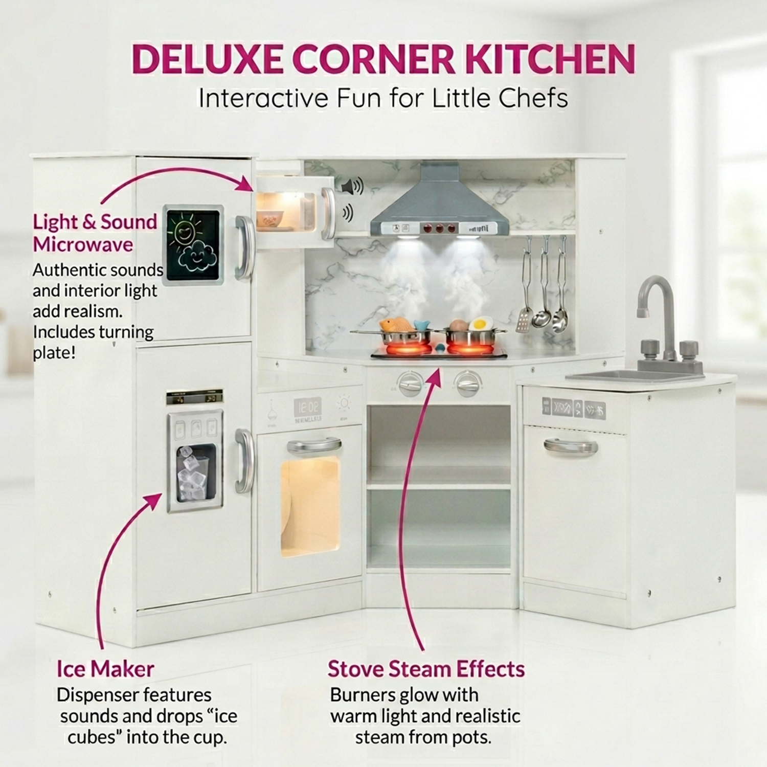 Kids Corner Kitchen Playset with Separated Washing Basin Pretend Play Toy