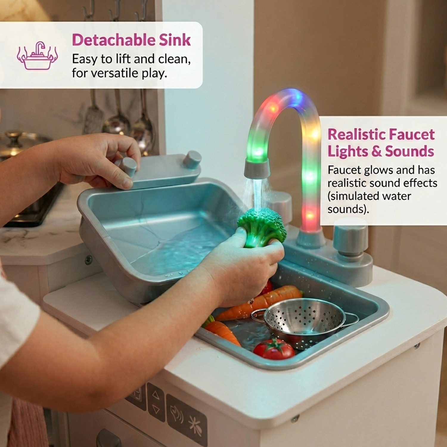 Kids Corner Kitchen Playset with Separated Washing Basin Pretend Play Toy