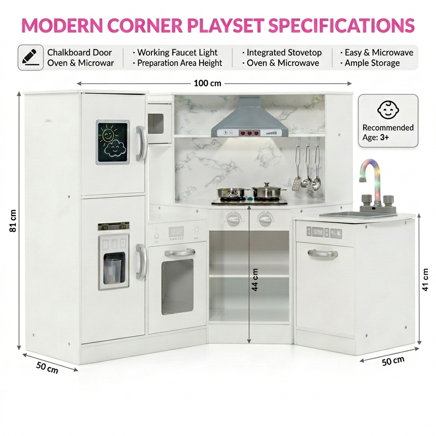 Kids Corner Kitchen Playset with Separated Washing Basin Pretend Play Toy