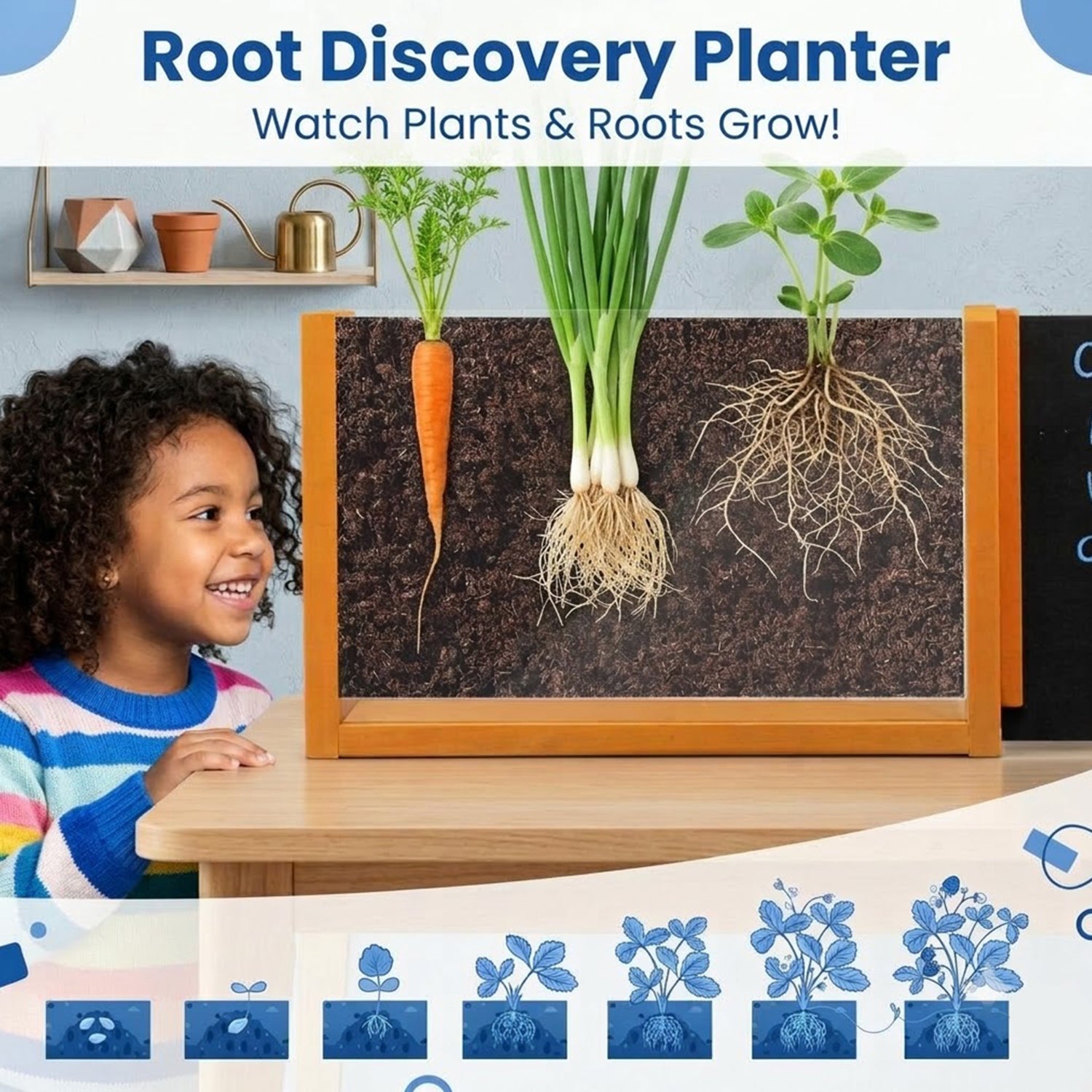 Kids Mud Kitchen Playset with Root Viewer Planter Faucet Sink Fir Wood