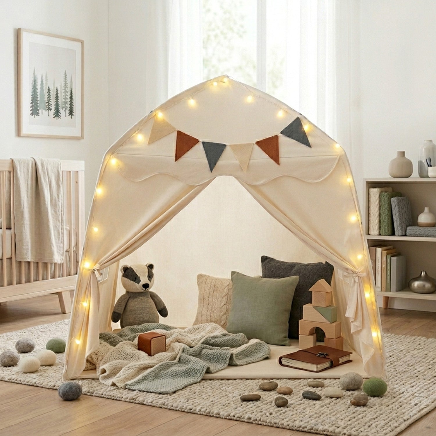 Large Kids Tent with Bright Lights and Flags for Aged 3 Years Old Play Toy