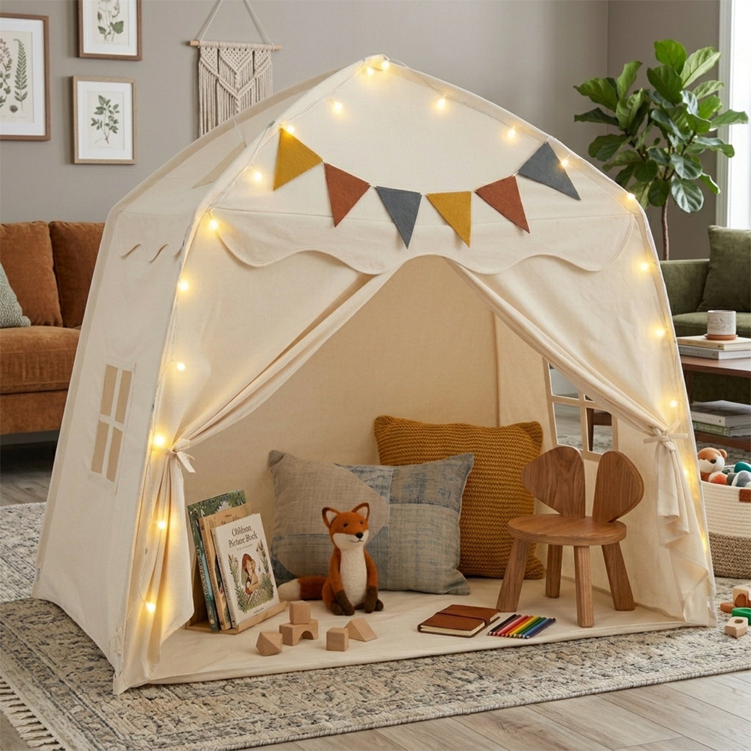 Large Kids Tent with Bright Lights and Flags for Aged 3 Years Old Play Toy