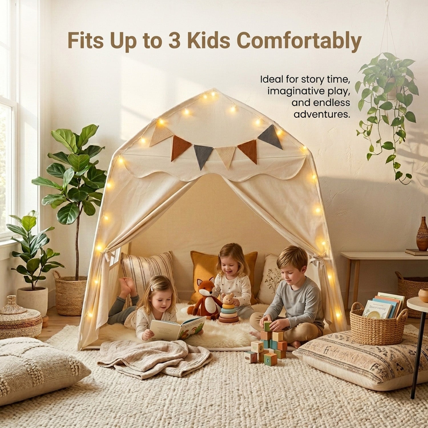 Large Kids Tent with Bright Lights and Flags for Aged 3 Years Old Play Toy