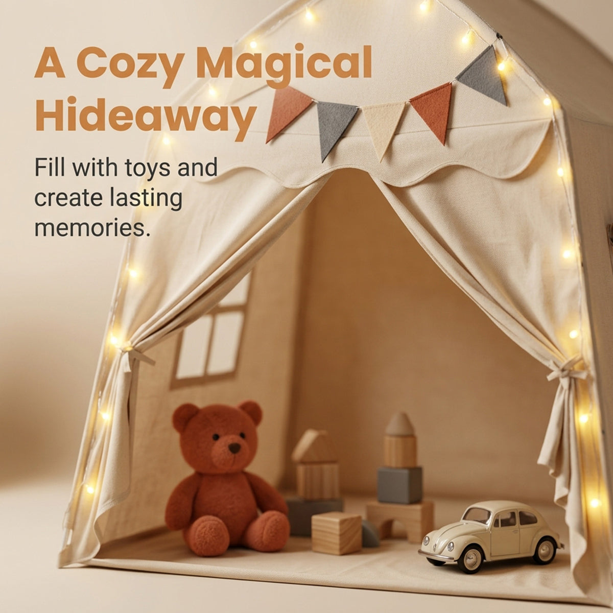 Large Kids Tent with Bright Lights and Flags for Aged 3 Years Old Play Toy