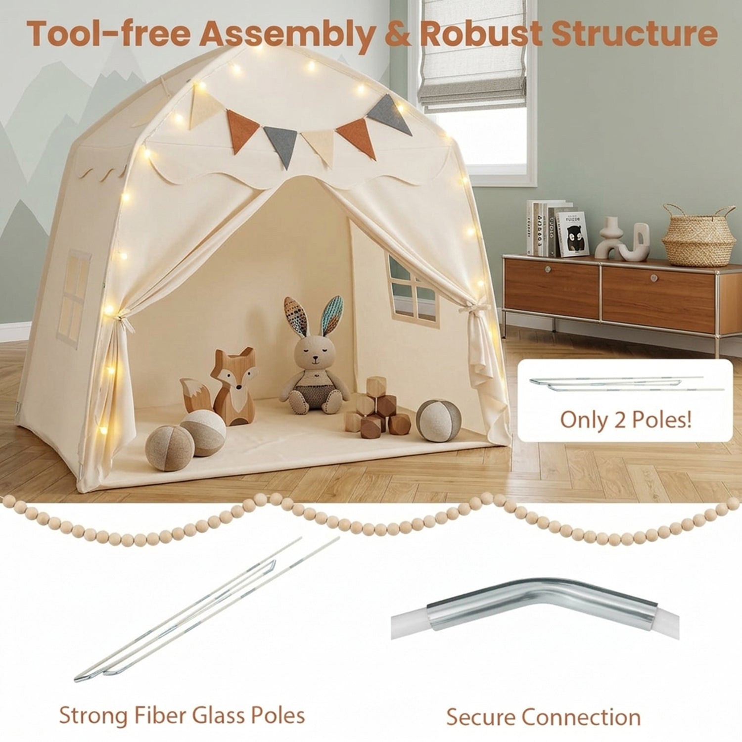 Large Kids Tent with Bright Lights and Flags for Aged 3 Years Old Play Toy