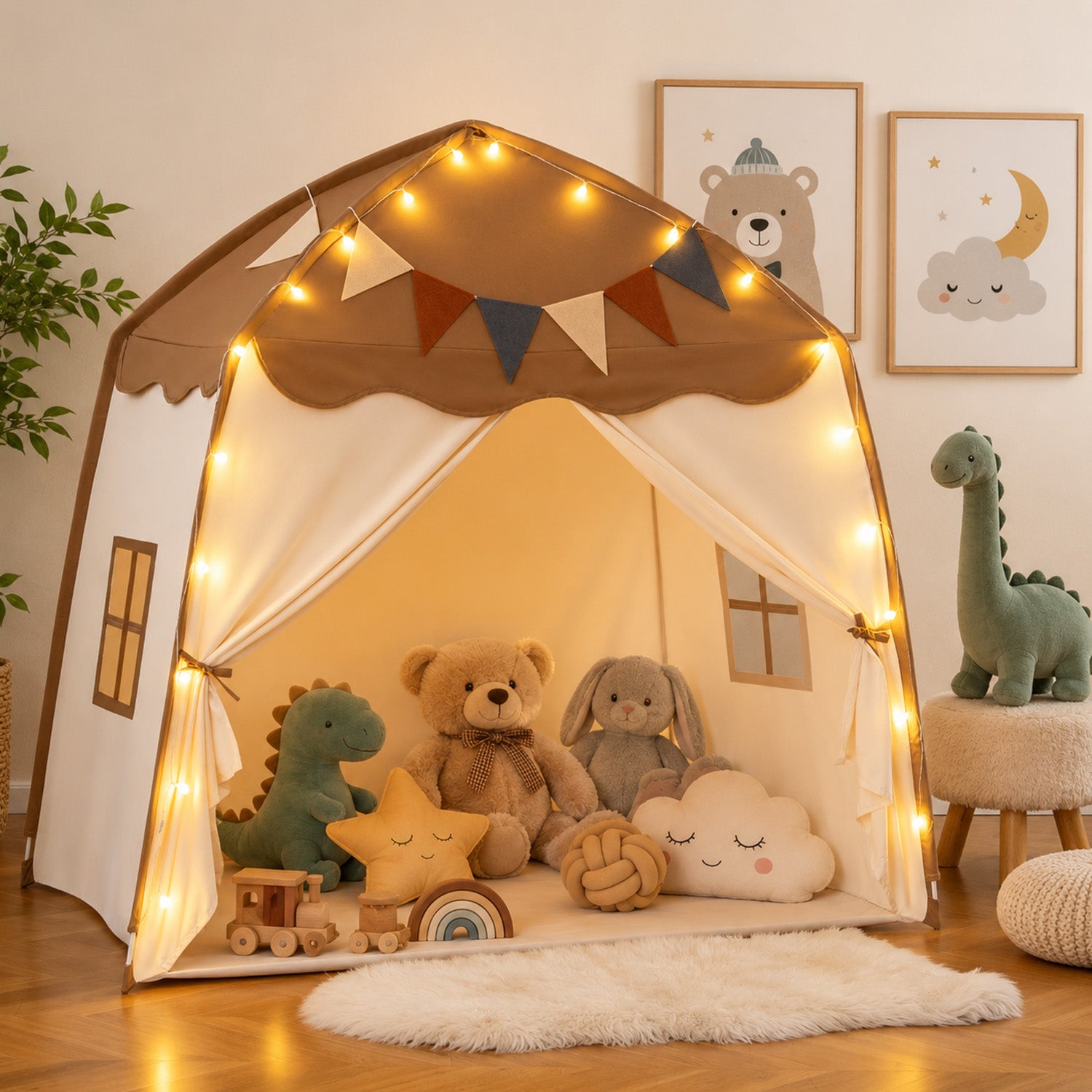Large Kids Tent with Bright Lights and Flags for Aged 3 Years Old Play Toy