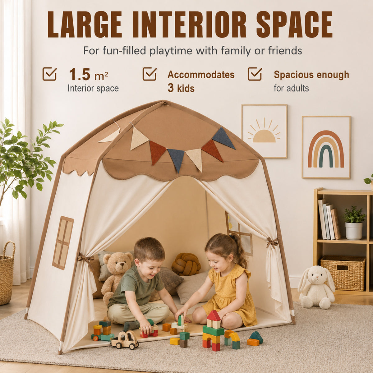 Large Kids Tent with Bright Lights and Flags for Aged 3 Years Old Play Toy